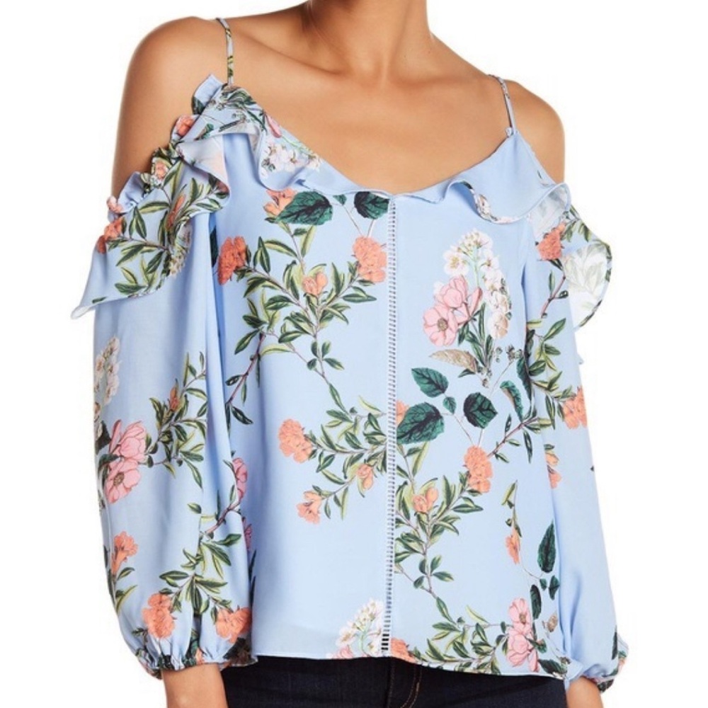 PARKER | Blue Floral Cold Shoulder Top